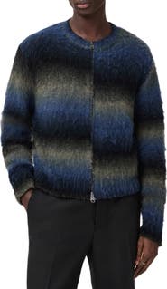 AllSaints Halley Ombré Stripe Crewneck Wool Blend Zip Cardigan