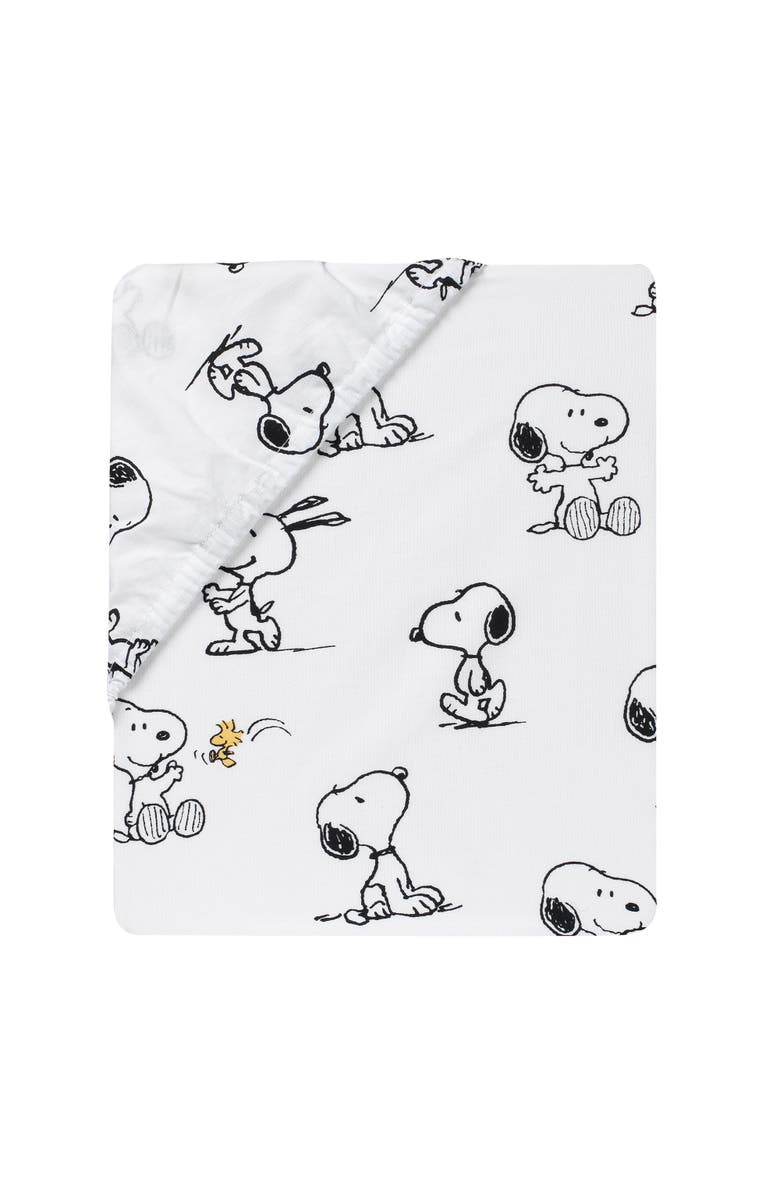 Lambs & Ivy Classic Snoopy 100% Cotton Fitted Baby Crib Sheet, Alternate, color, White Multi