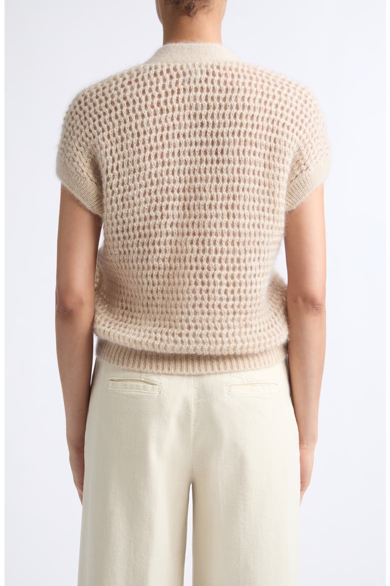 Open Stitch Short Sleeve Merino Wool & Silk Cardigan, Alternate, color, 00 IVORY