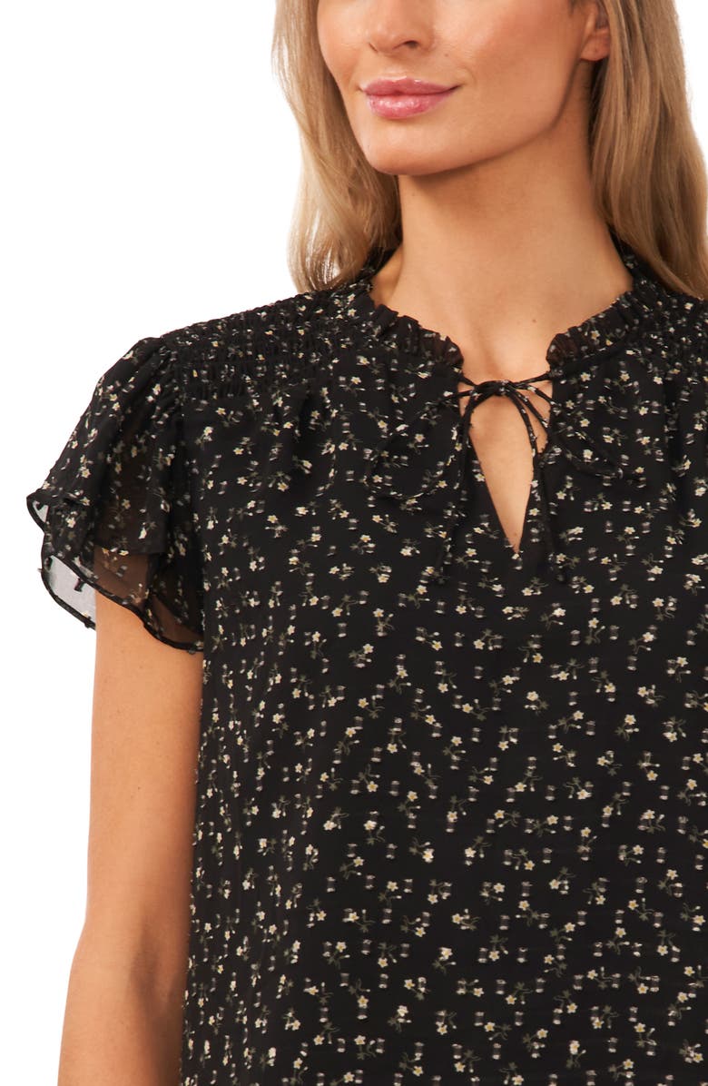 CeCe Embroidered Floral Flutter Sleeve Top, Alternate, color, 