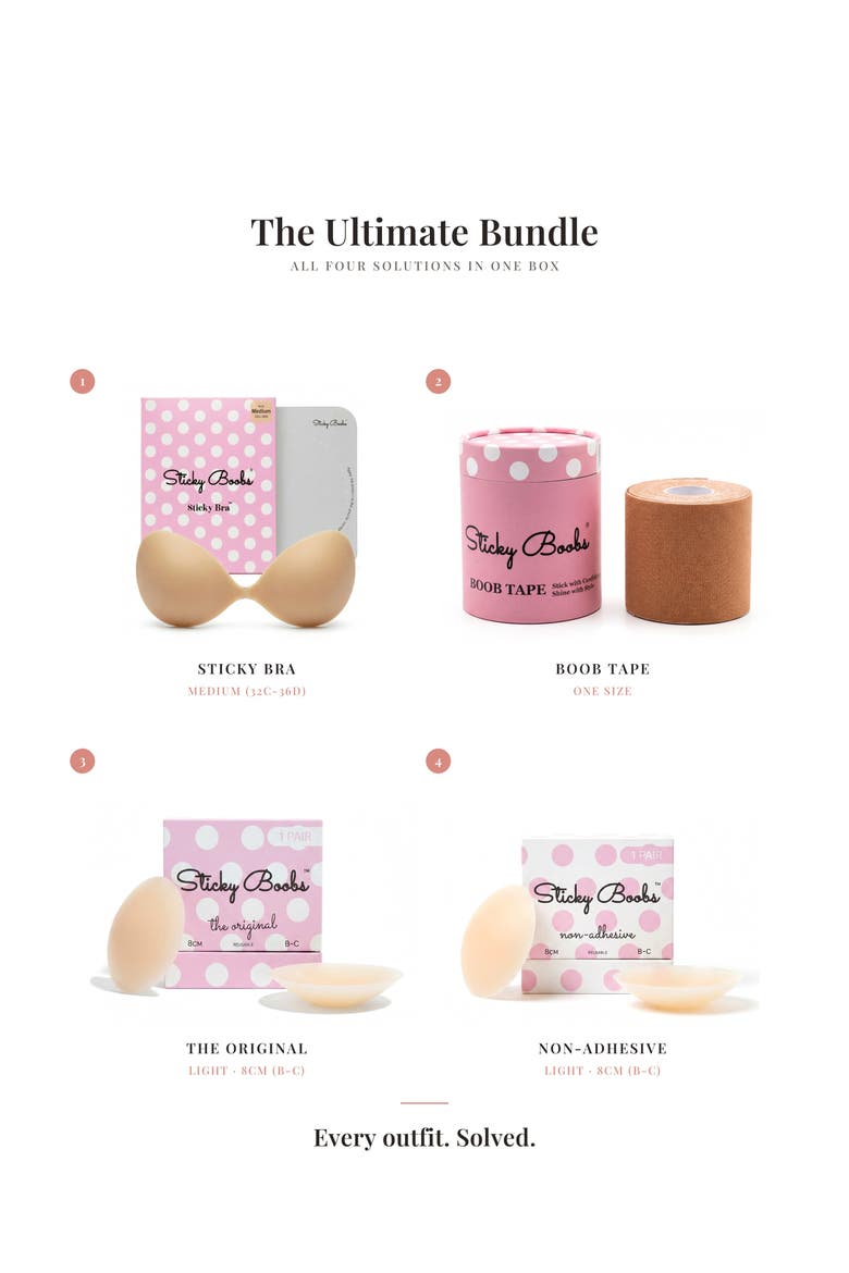 Adhesive Push-Up Bra, Nipple Covers & Boob Tape Set, Alternate, color, Light