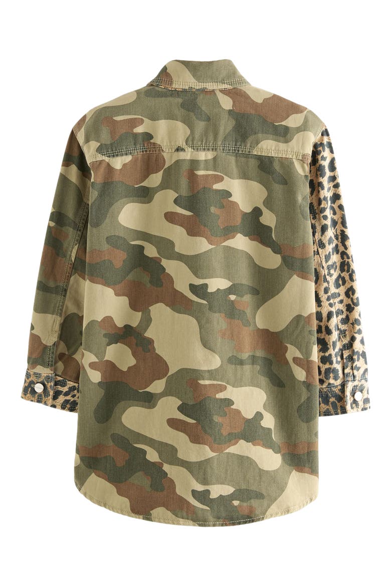 Kids' Leopard & Camo Print Denim Shacket, Alternate, color, BLACK