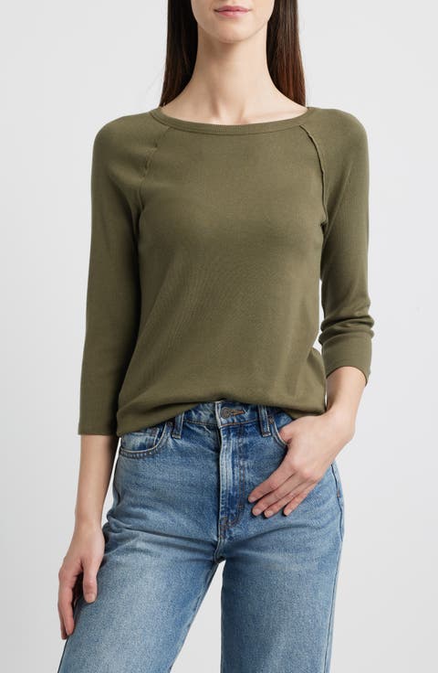 Raw Edge Raglan Sleeve T-Shirt