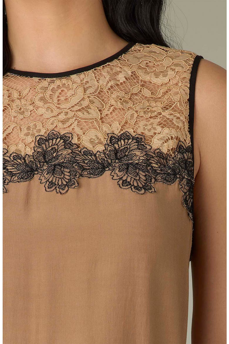 Lace Trim Sleeveless Top, Alternate, color, BUTTER TOFFEE/ BLACK MULTI