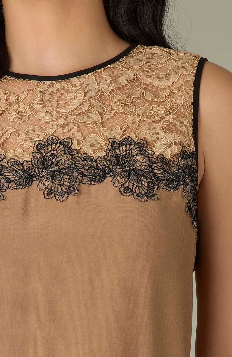 Wit & Wisdom Lace Trim Sleeveless Top, Alternate, color, Butter Toffee/ Black Multi