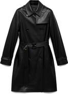 MANGO Double Breasted Belted Faux Leather Trench Coat
