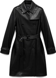 MANGO Double Breasted Belted Faux Leather Trench Coat