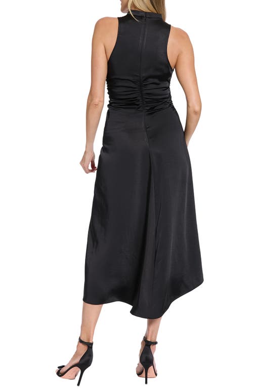 London Times Mock Neck Ruched Asymmetric Midi Dress In Black