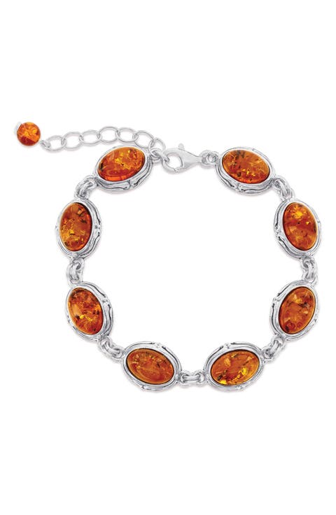 Bezel Set Oval Cut Amber Station Bracelet