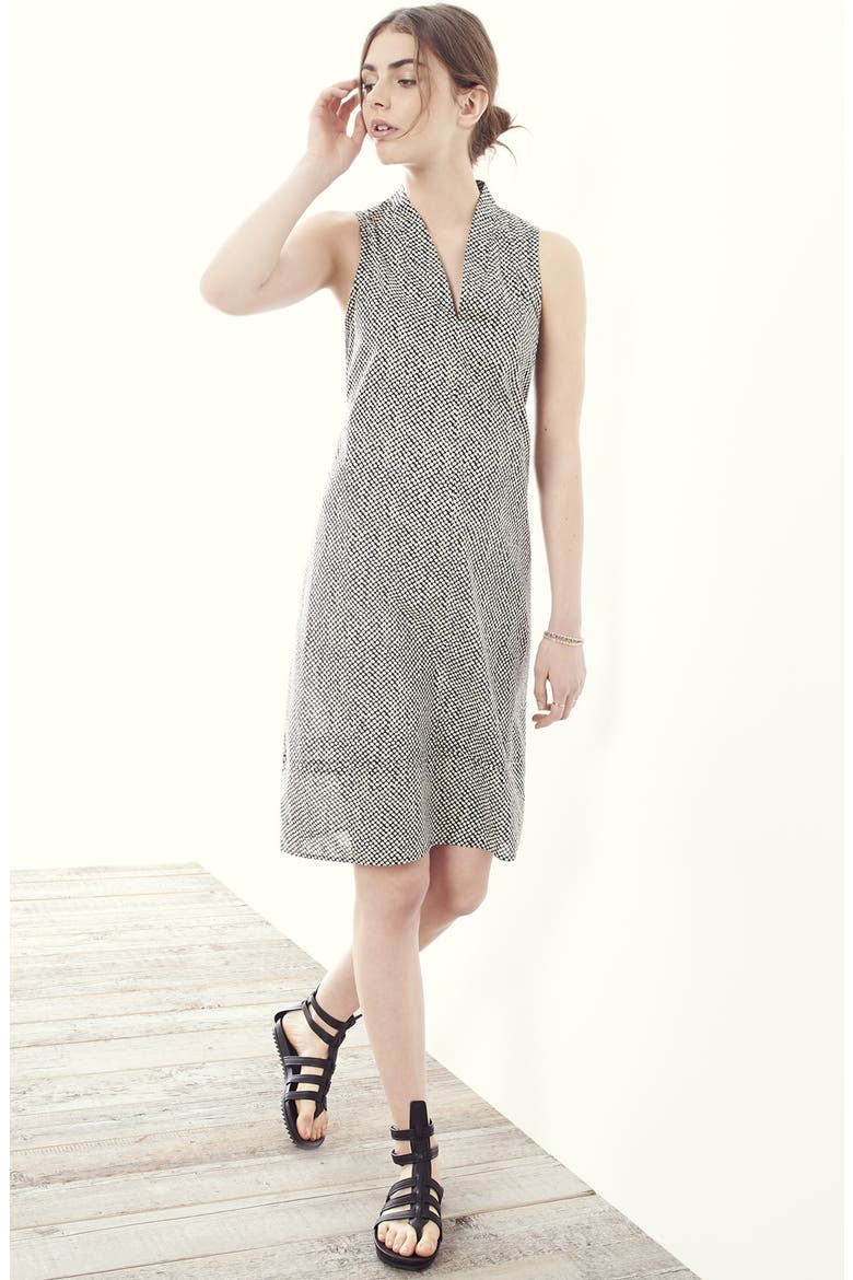 Print Cotton V-Neck Shift Dress, Alternate, color, BLACK/ WHITE