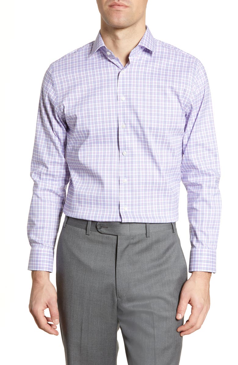 NORDSTROM MEN'S SHOP Trim Fit Non-Iron Stretch Plaid Dress Shirt, Main, color, 