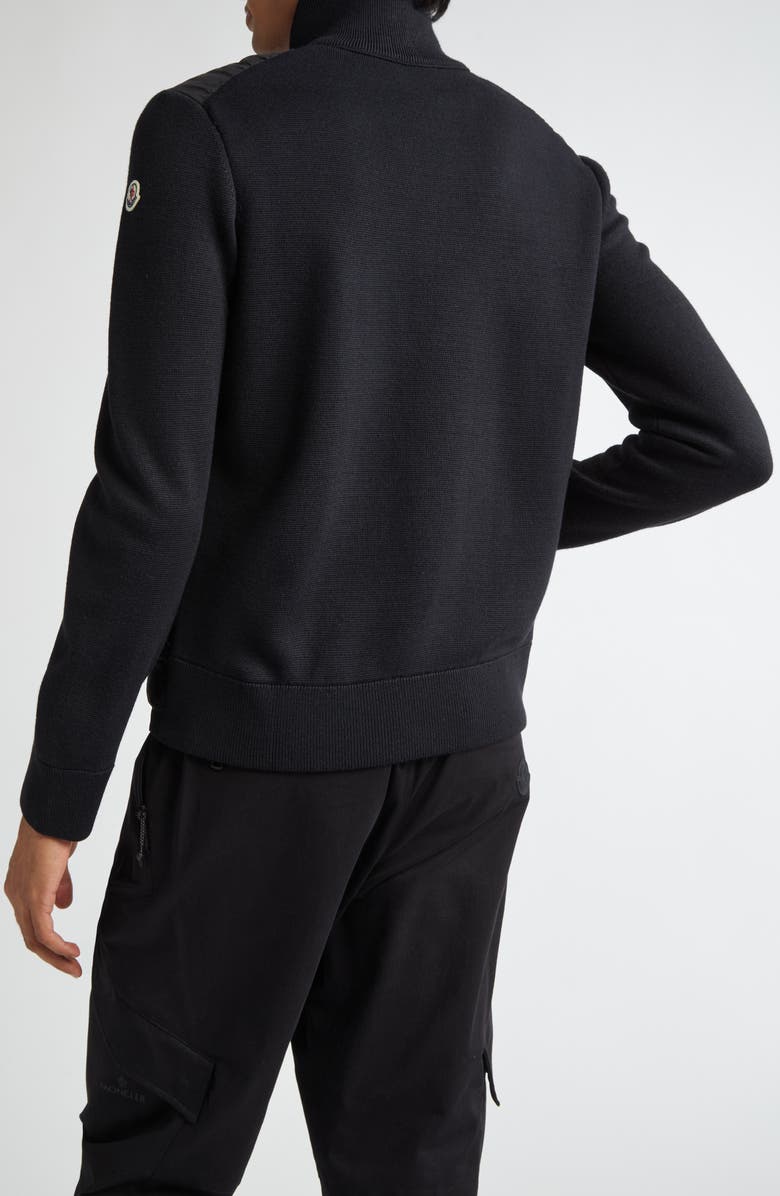 Moncler Quilted Nylon & Knit Cardigan, Alternate, color, Black/Black