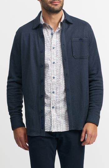 Robert Graham Bressett Houndstooth Knit Button-up Shirt In Blue