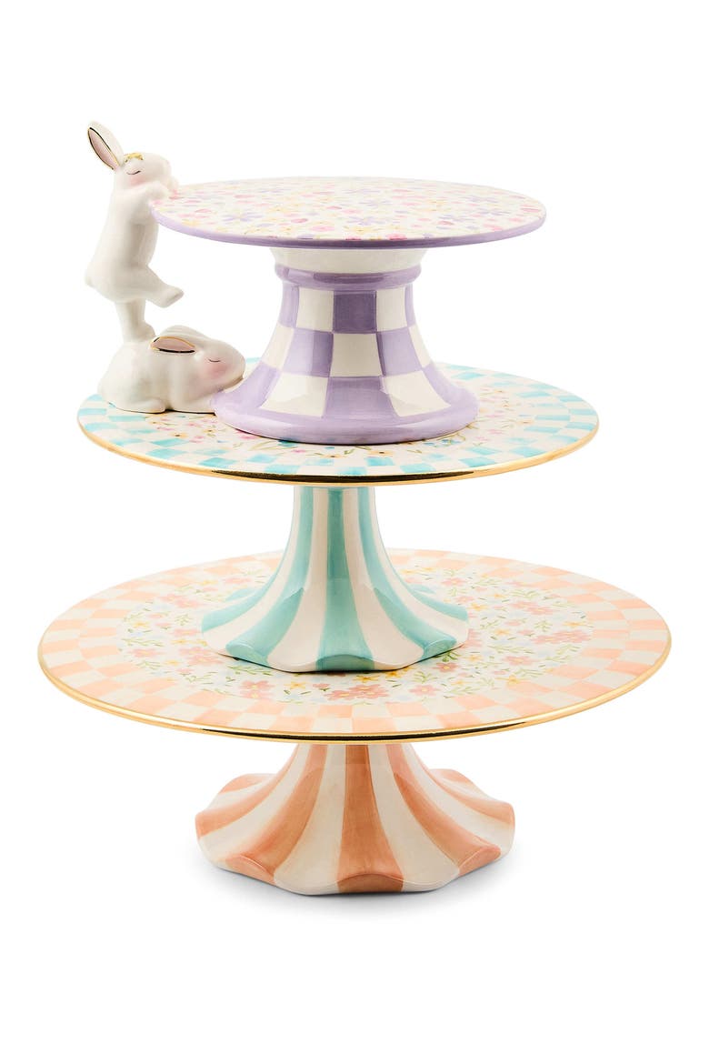 Posie Patch Small Ceramic Pedestal Platter, Alternate, color, TEAL