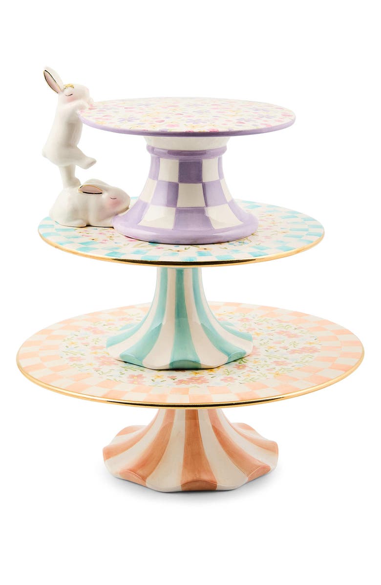 MACKENZIE CHILDS Posie Patch Small Ceramic Pedestal Platter, Alternate, color, Teal