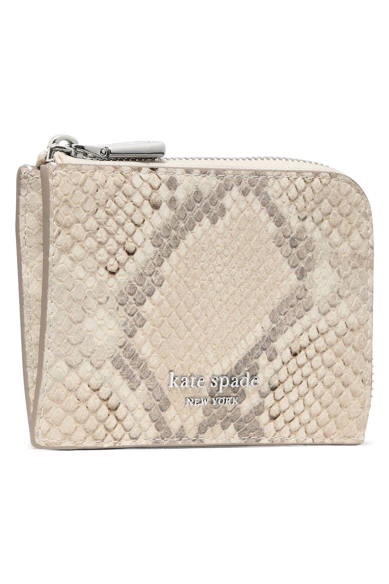 mini snake embossed leather zip card case, Alternate, color, NEUTRAL MULTI