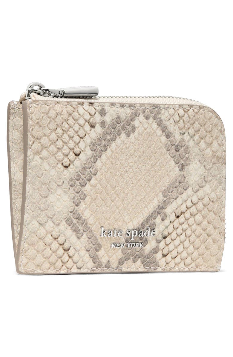 Kate Spade New York mini snake embossed leather zip card case, Alternate, color, Neutral Multi