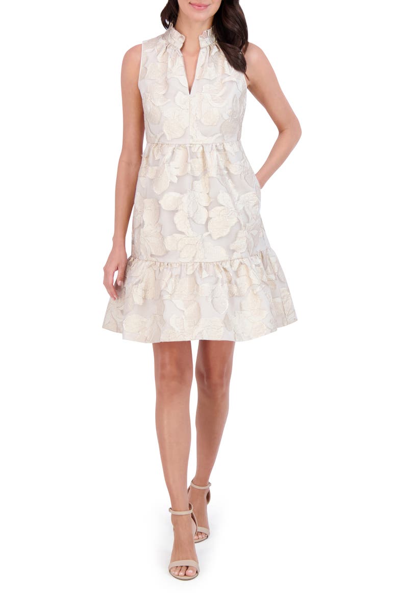 Burnout Jacquard Ruffle Hem Sleeveless Dress, Alternate, color, IVORY