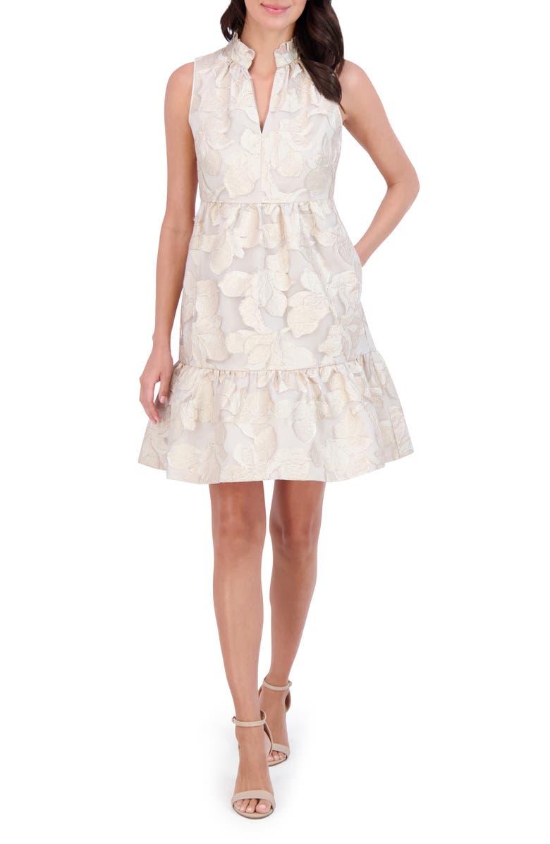 Vince Camuto Burnout Jacquard Ruffle Hem Sleeveless Dress, Alternate, color, 