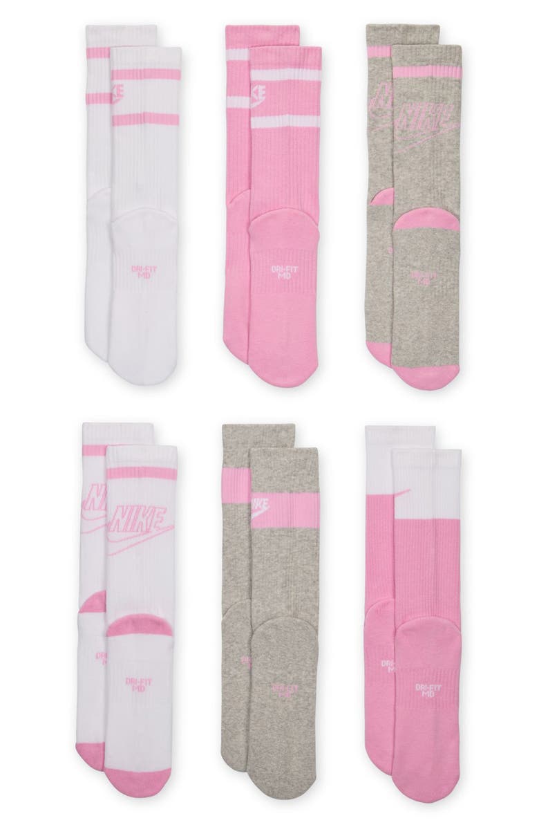 Nike Kids' Pack of 6 Everyday Cushioned Crew Socks, Alternate, color, Pink Multi Color