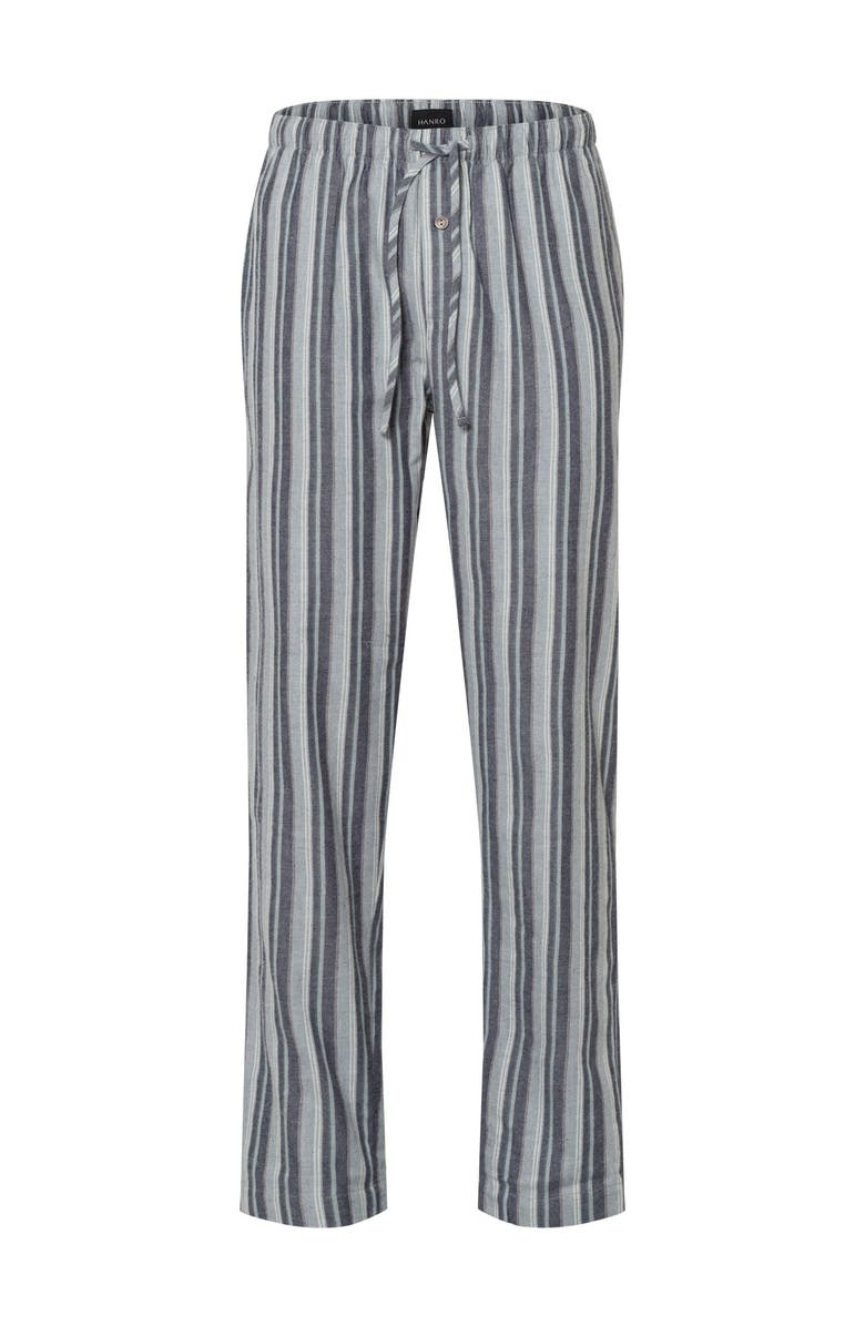 Hanro Cozy Comfort 100% Woven Cotton Flannel Pants, Main, color, Moonlight Stripe