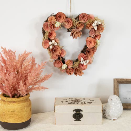 Northlight 10" Wooden Heart Spring Wreath With Butterflies In Pink
