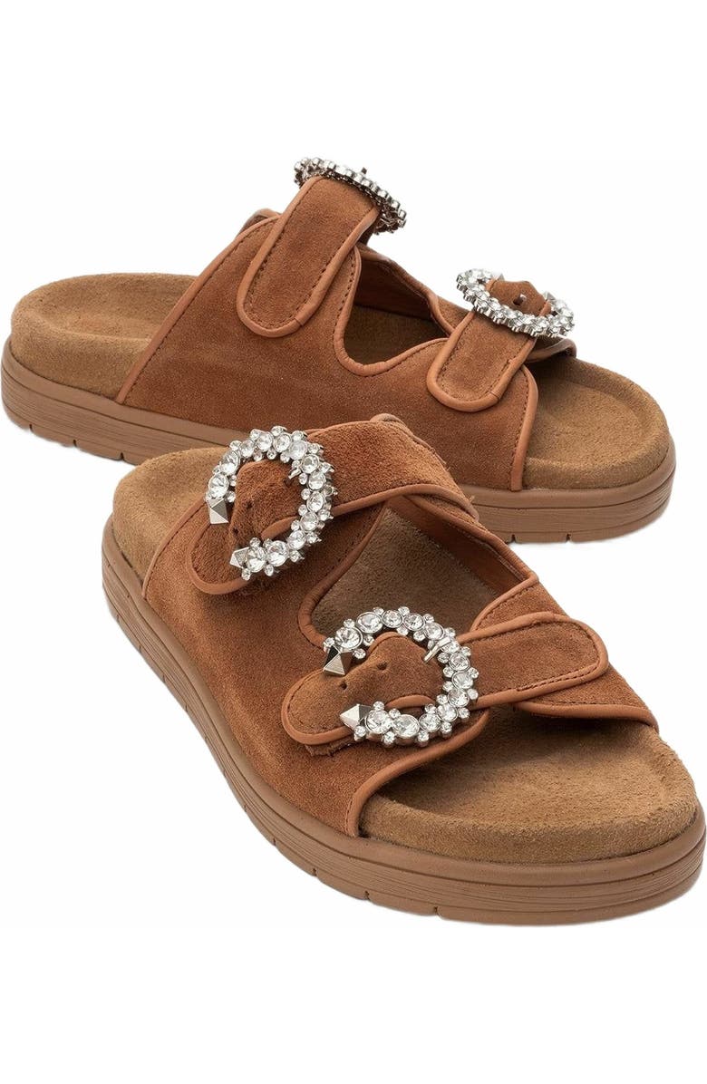 Forever & Always Shoes Morelia Suede Leather Slide Sandal, Main, color, Cognac Brown Suede Leather
