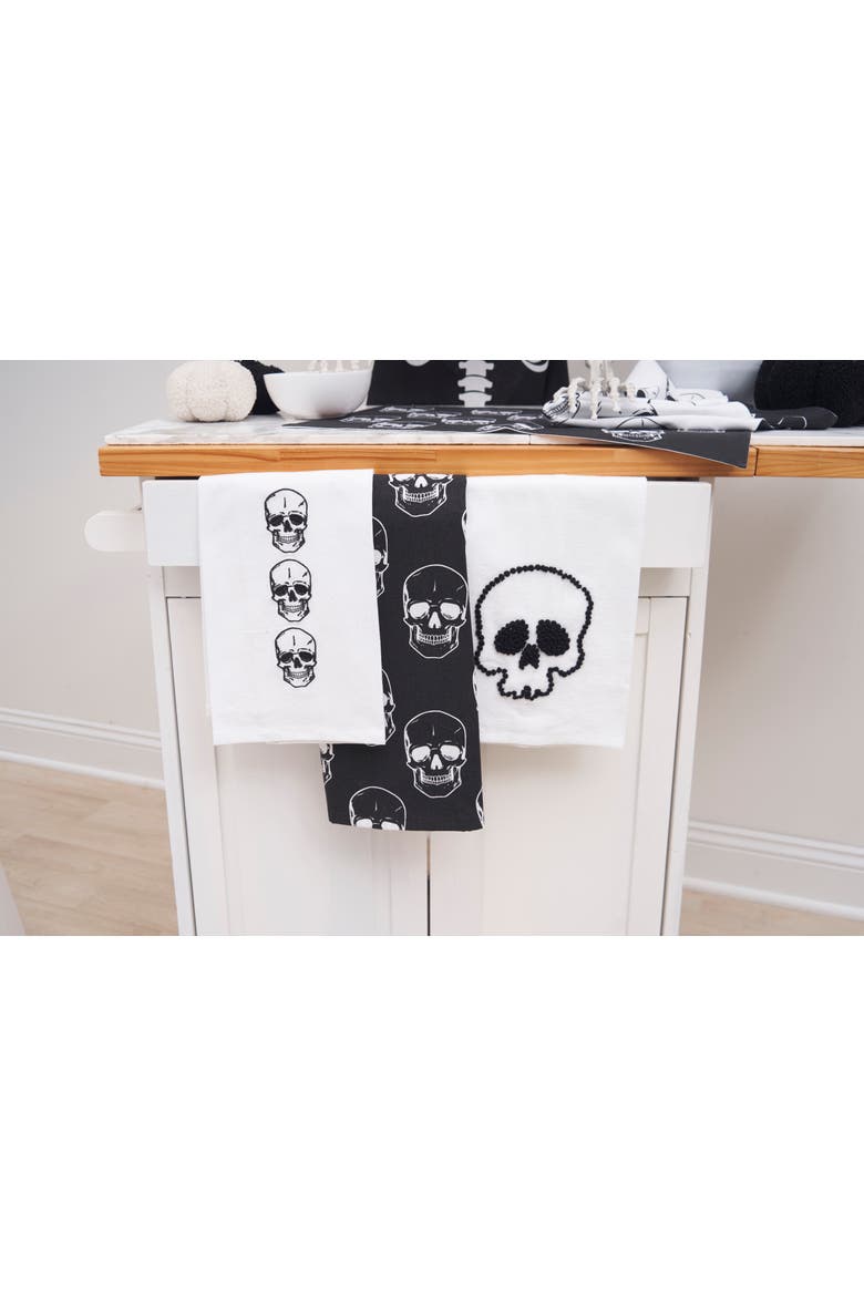 Skull Design DIshtowel Halloween Fall Autumn Harvest Spooky Scary Drying Kitchen Dish Towel Cute Festive Decor Decoration, Alternate, color, White