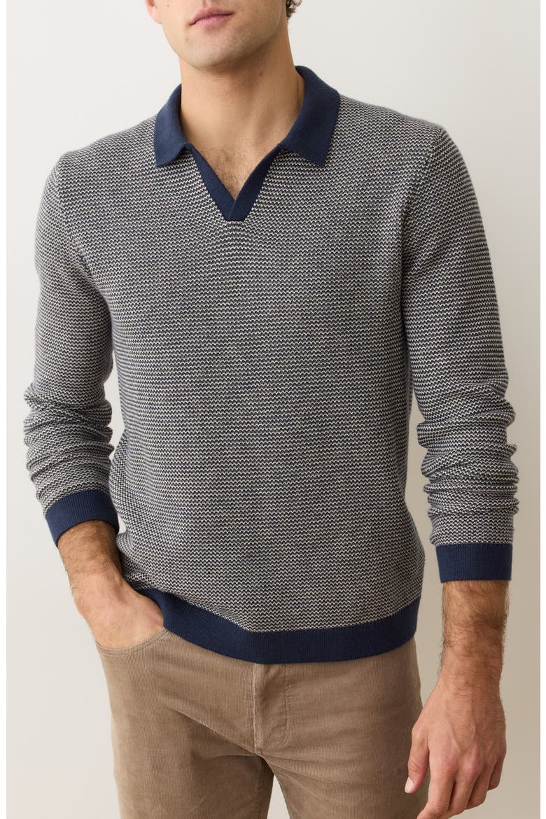 Liam Johnny Collar Long Sleeve Sweater Polo, Main, color, NAVY/ DRIFTWOOD