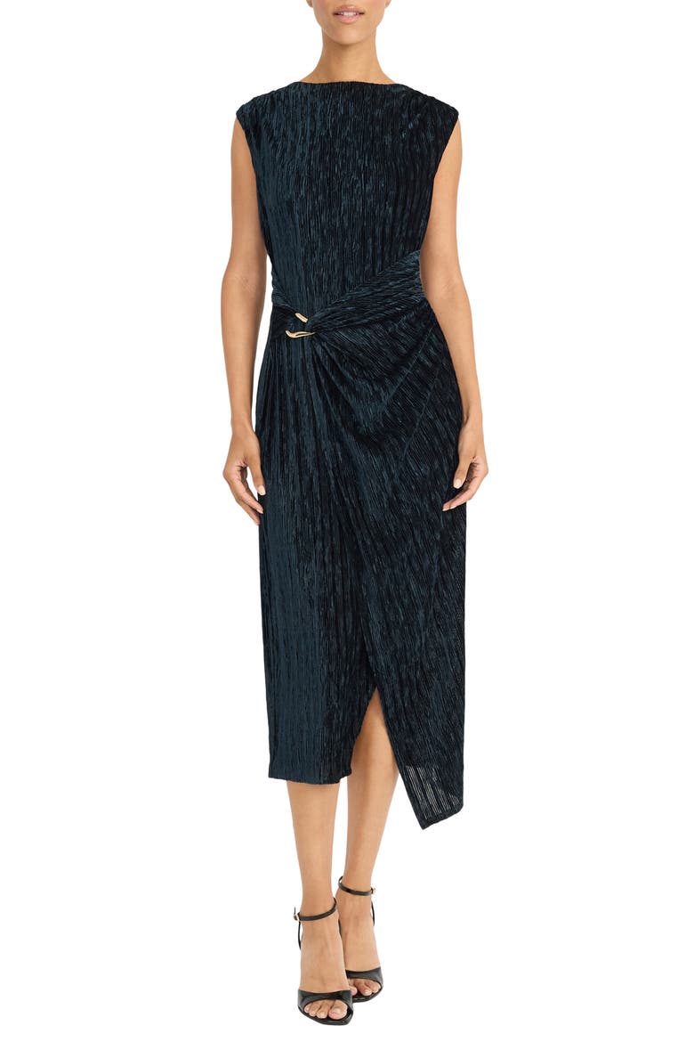 Cap Sleeve Asymmetric Burnout Velvet Midi Dress, Main, color, SPRUCE