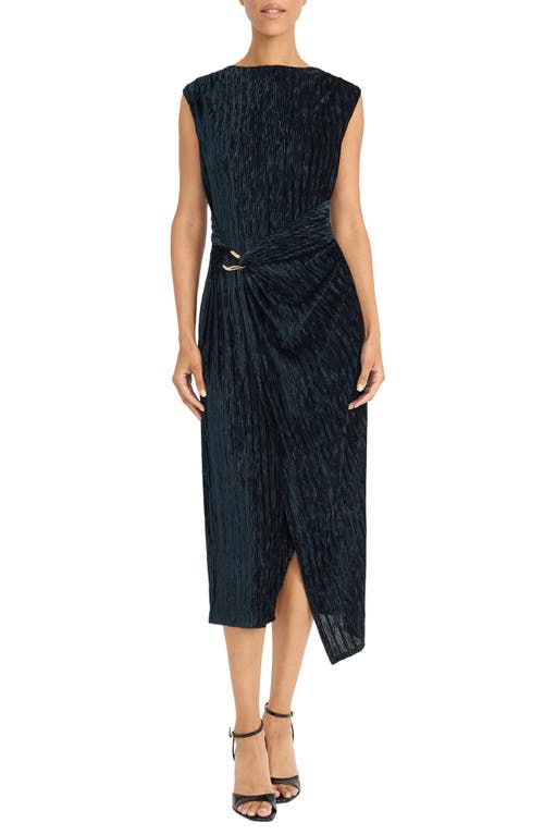 Maggy London Cap Sleeve Asymmetric Burnout Velvet Midi Dress in Spruce  product