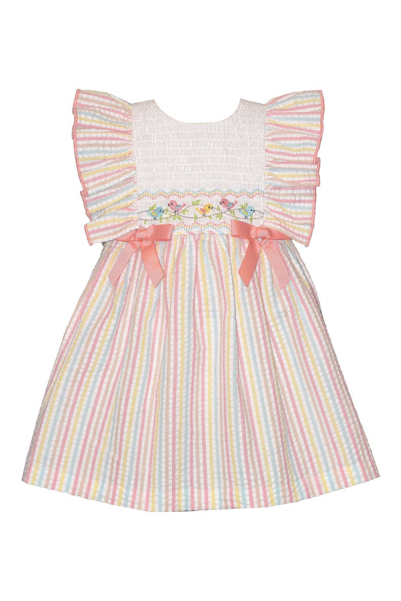 Embroidered Birds Smocked Dress, Main, color, PINK MULTI