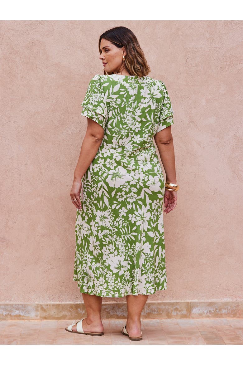Floral Flutter Sleeve Dress, Alternate, color, Green