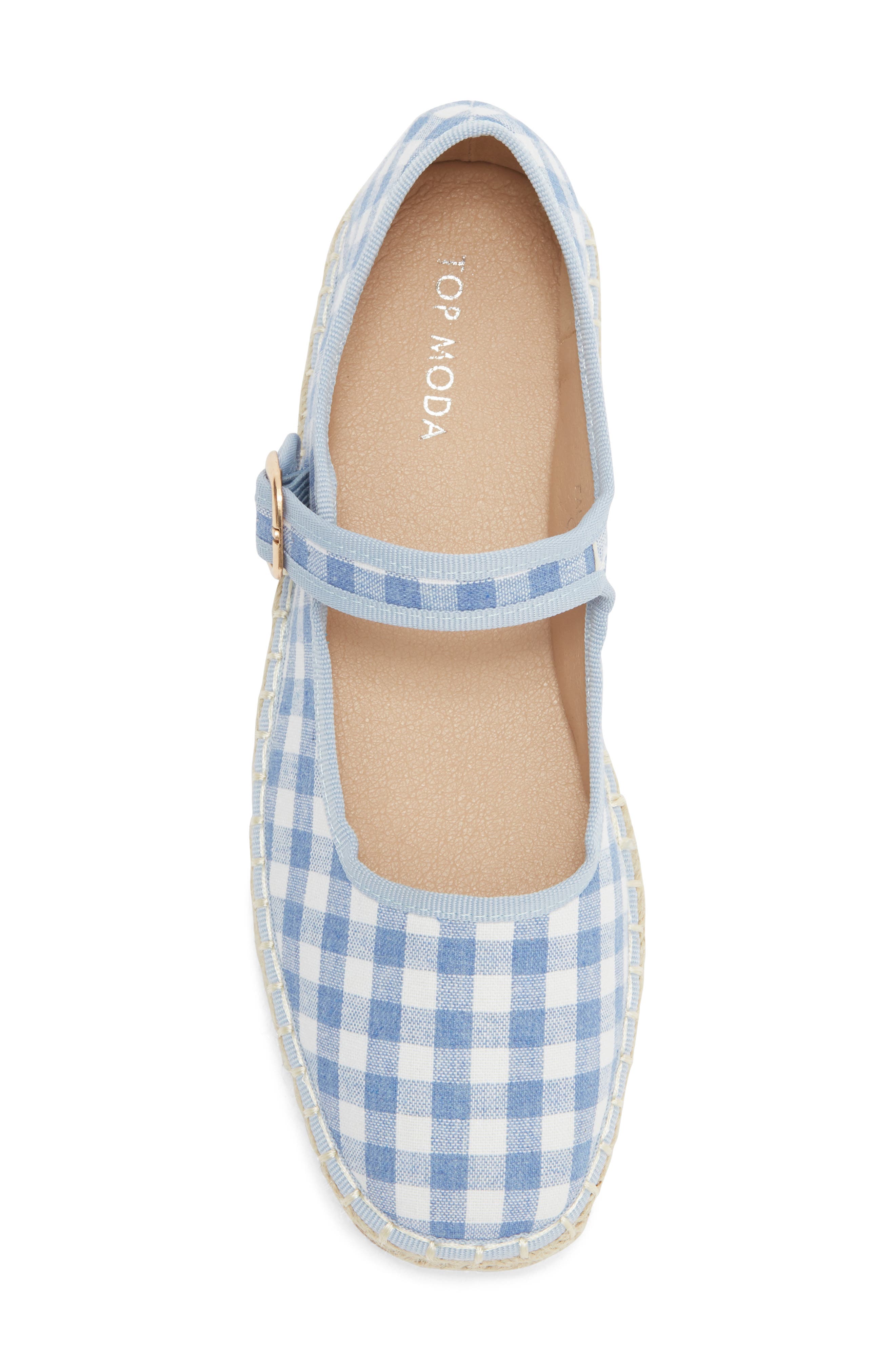 TOP MODA Fallon Gingham Mary Jane Flat, Alternate, color, Blue Canvas