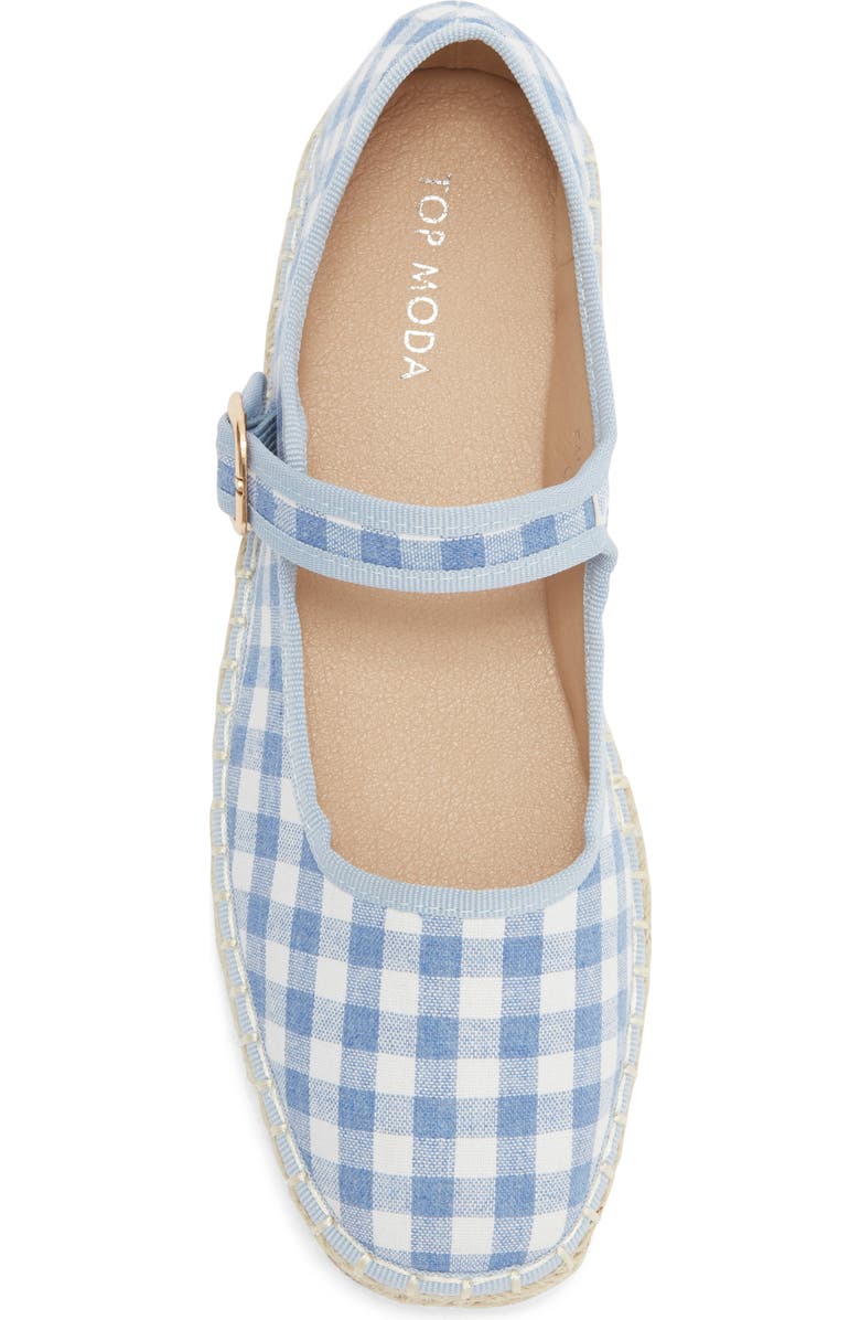 TOP MODA Fallon Gingham Mary Jane Flat, Alternate, color, Blue Canvas