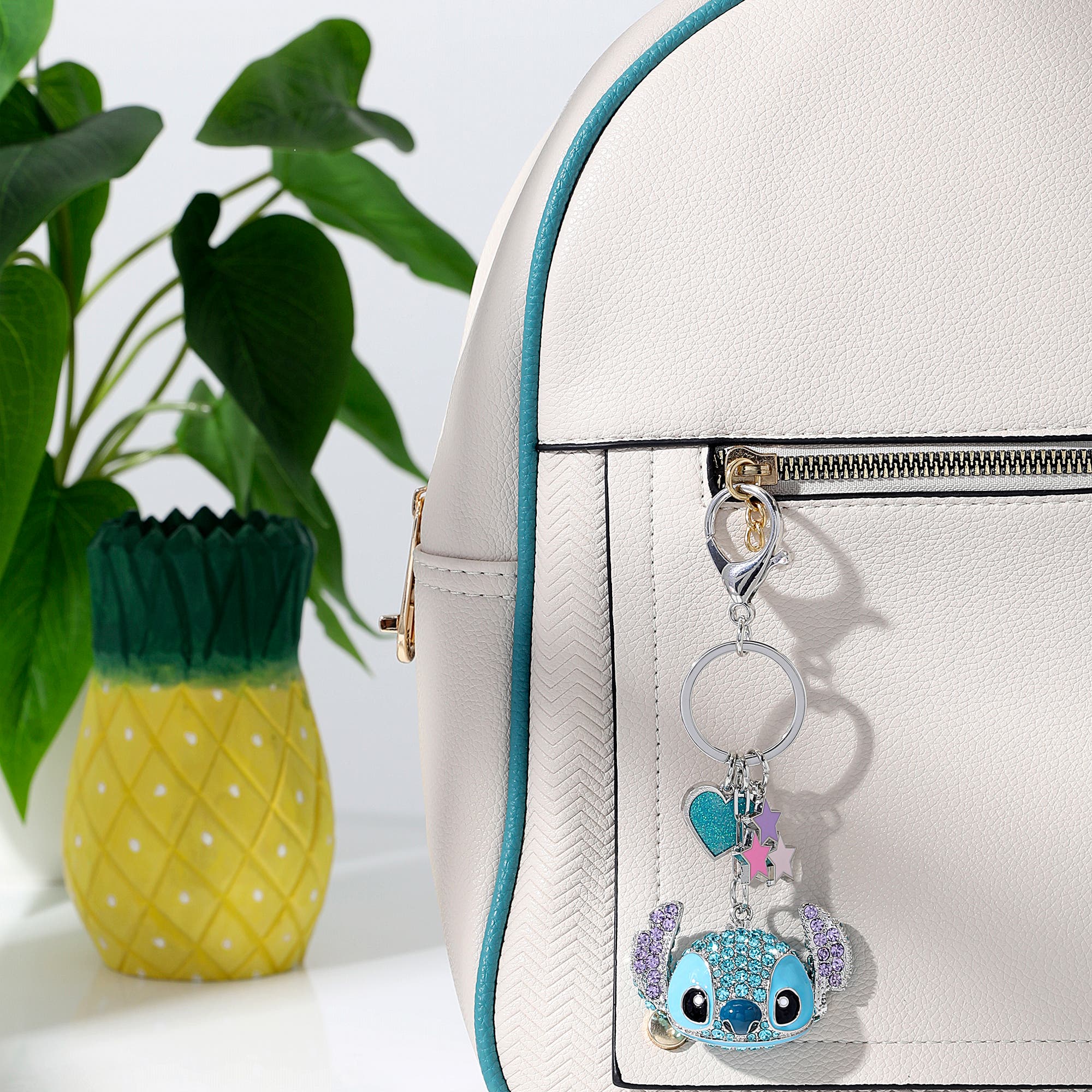 Disney Stitch Crystal Keychain with Heart & Star Charms, Silver‑Tone, Alternate, color, Blue