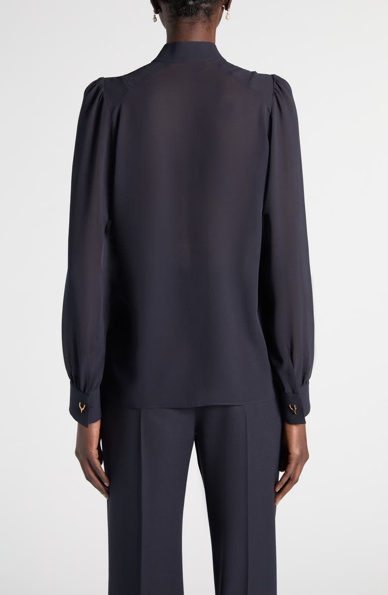 McQueen Wishbone Silk Crêpe de Chine Button-Up Shirt, Alternate, color, Indigo