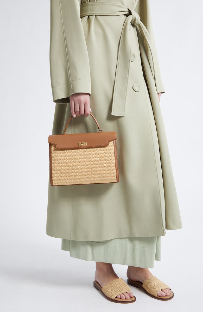 Anya Hindmarch Mortimer Leather & Raffia Top Handle Bag, Alternate, color, Pecan