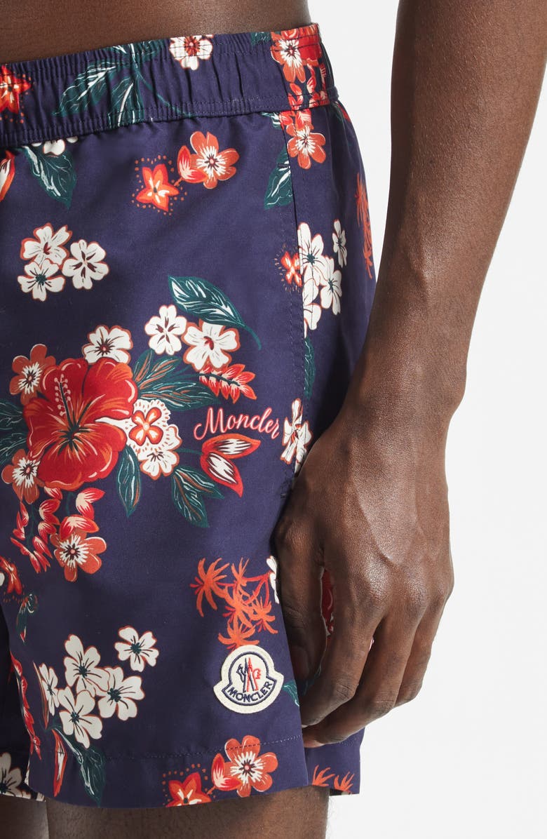 Moncler Floral Swim Trunks, Alternate, color, Navy/ Red Floral