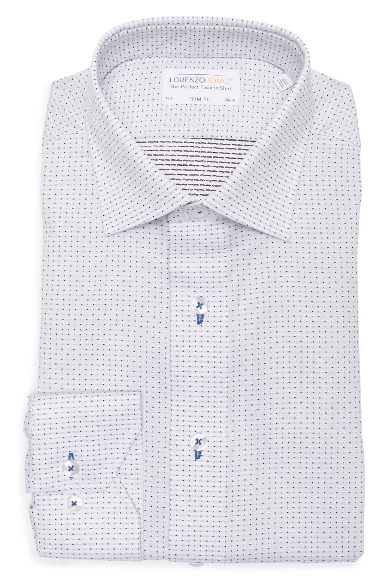 Pindot Trim Fit Dress Shirt, Alternate, color, WHITE