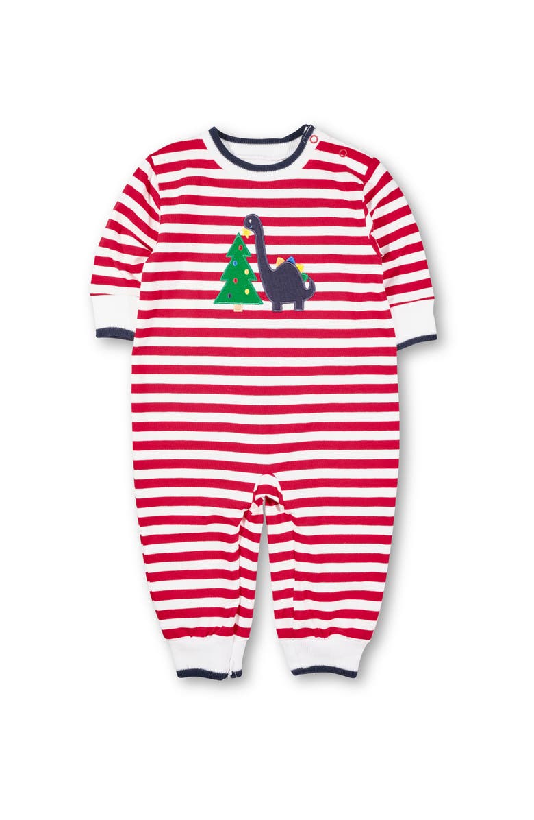 Florence Eiseman Stripe Knit Longall With Dino And Chistmas Tree, Main, color, Red, Green, White