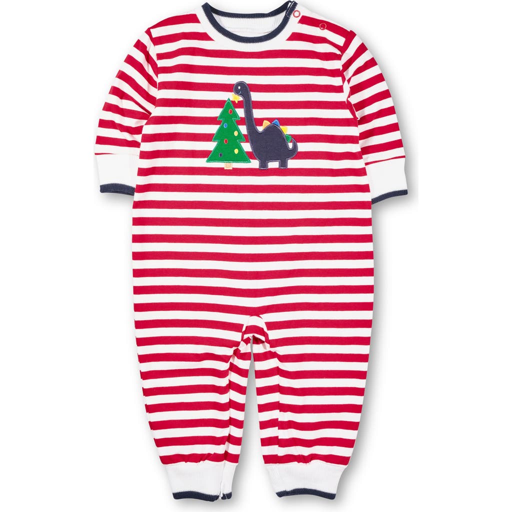 Florence Eiseman Stripe Knit Longall With Dino And Chistmas Tree In Red