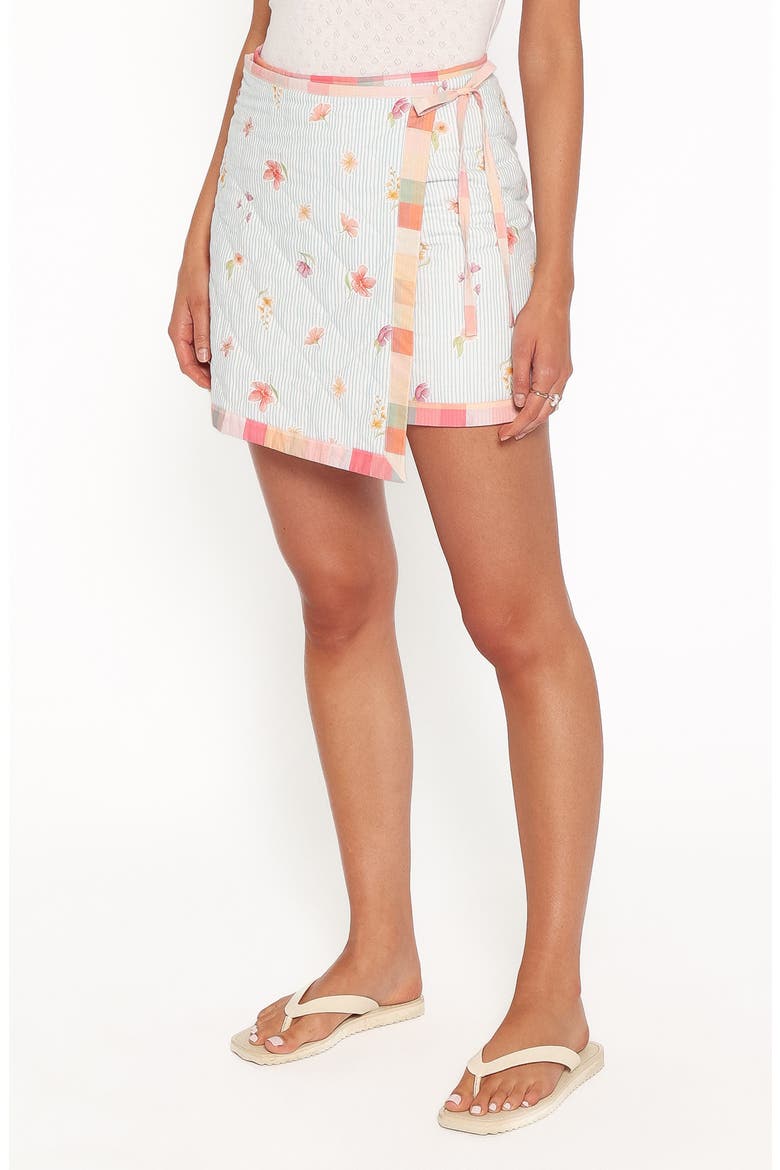 Yana Faux Wrap Quilted Miniskirt, Alternate, color, BLUE GARDEN STRIPE