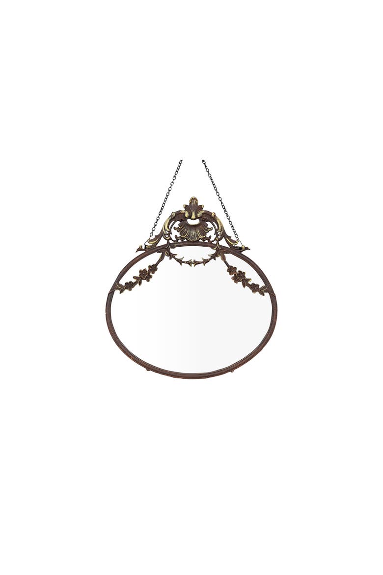 Pewter Framed Wall Mirror with Decorative Chain and Antique Finish, Bronze, Main, color, Bronze