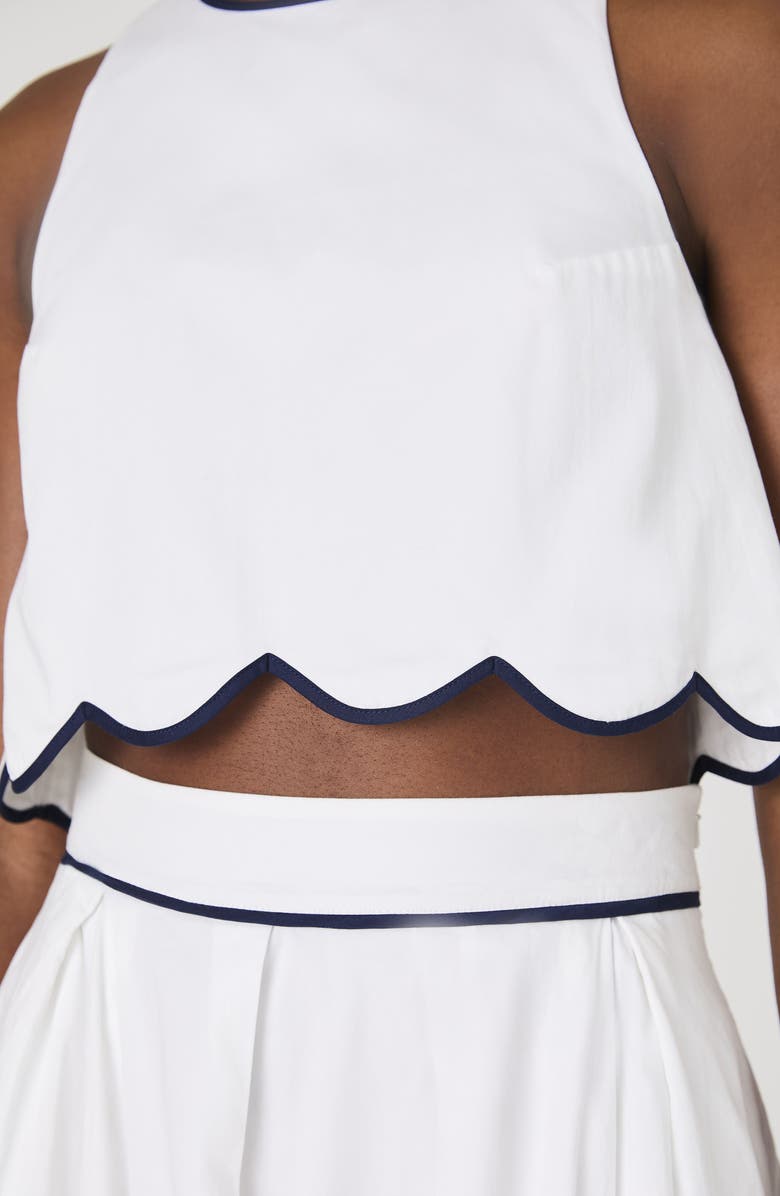 French Connection Alexis Scalloped Hem Crop Tank, Alternate, color, Summer White-Marine