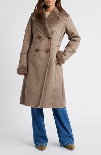 DOUBLE-BREASTED fashion FAUX SHEARLING COAT