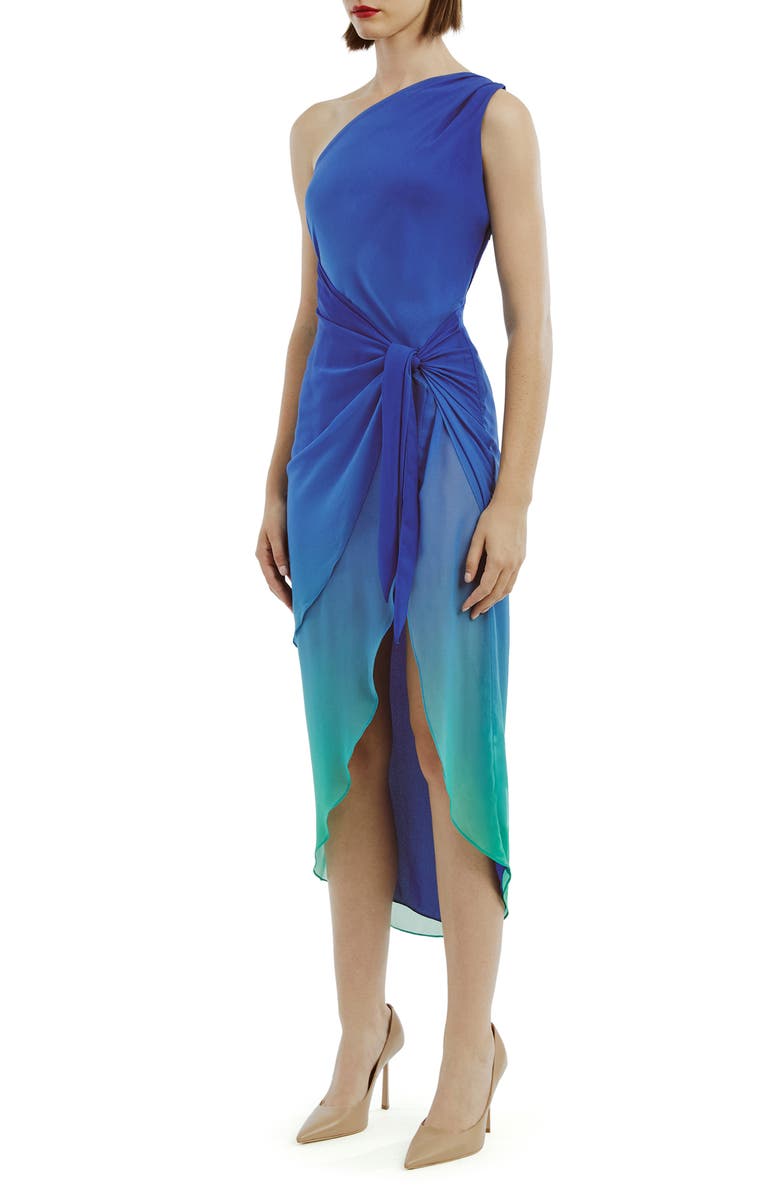 Bardot Christina Ombré Side Tie One-Shoulder Midi Dress, Alternate, color, 