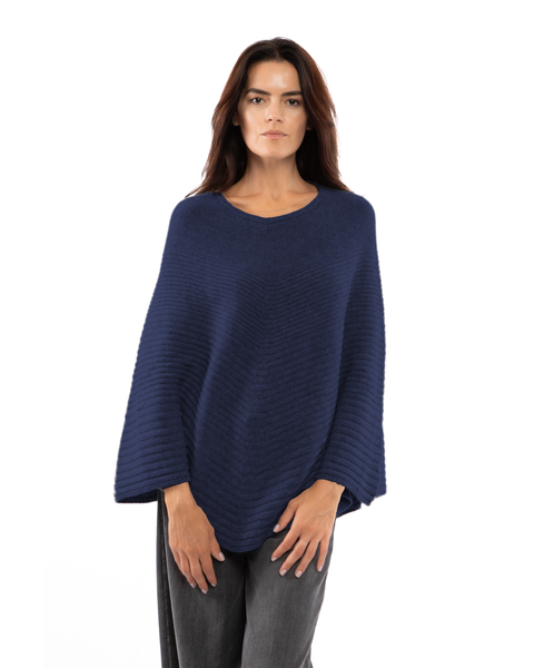 Pure Cashmere Ribbed Knit Poncho