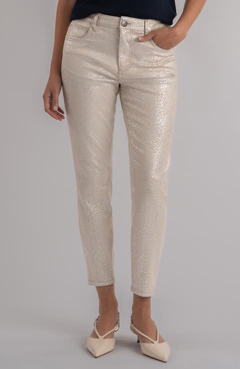 Charlize Metallic Coated High Waist Ankle Cigarette Jeans