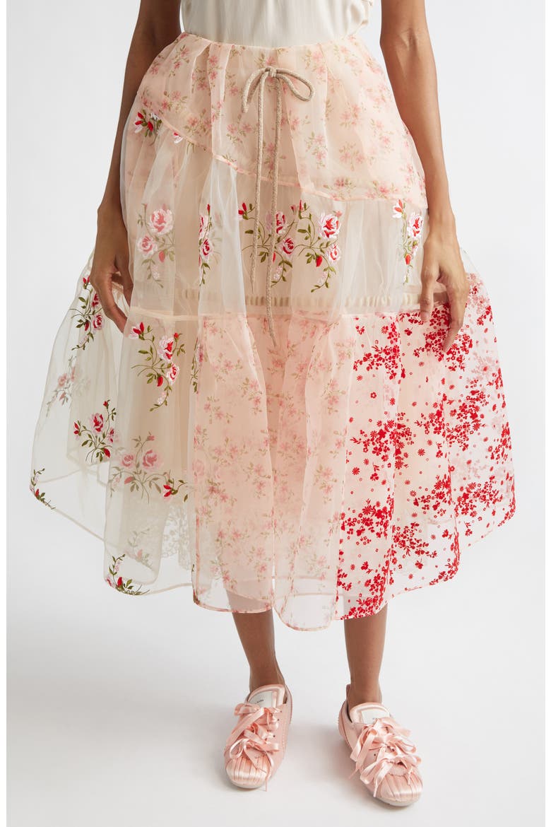 Simone Rocha Patchwork Floral Sheer Organza Midi Skirt (Women